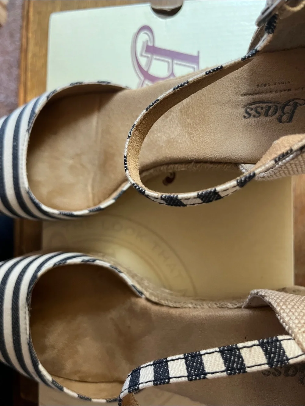 Bass Striped Navy and White Espadrille Wedge Sandals